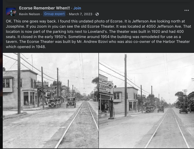 Facebook Ecorse Remember When post about the theater