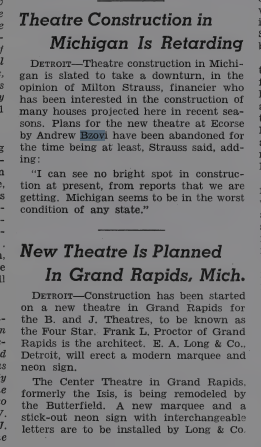 1938 Boxoffice clipping about Harbor Theatre construction delay