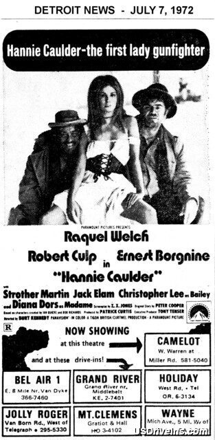 Detroit News 1972 ad for Hannie Caulder at Holiday Drive-In