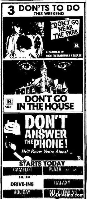 Newspaper ad for Galaxy Horror triple feature at Holiday Drive-In